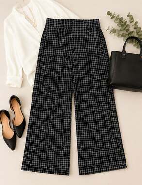 Polished & Poised Petite XL Black White Geometric Pull-On Career Pants Stretch